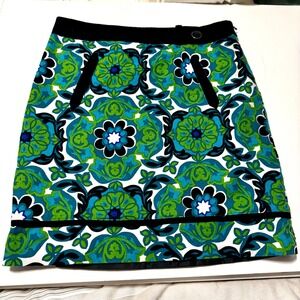 Ann Taylor Size 8 Skirt Retro Floral Print Green Blue Cotton Mini Made in India
